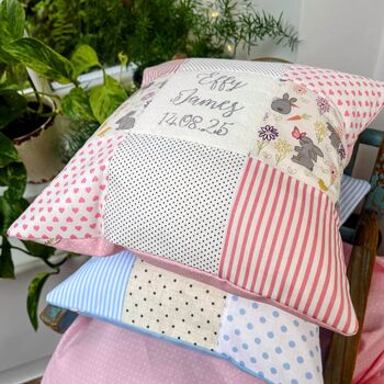 Personalised Pink And Grey Bunny Name Cushion, 2 of 8