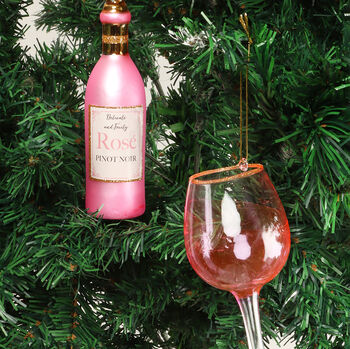 G Decor Rosé Wine Bottle And Glass Christmas Baubles, 2 of 6