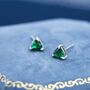 Trillion Cut Emerald Green Cz Stud Earrings, thumbnail 1 of 11