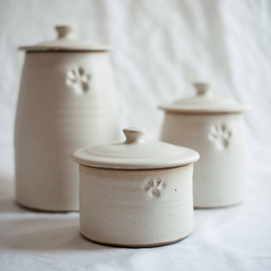 Hand Thrown Pottery Dog Treat Jar In Sand Glaze By The Dandy Dog Company