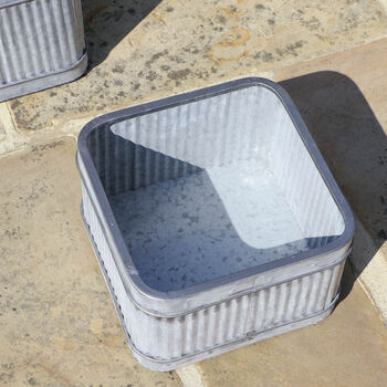 Set Of Three Industrial Corrugated Tub Planters, 5 of 8