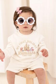 My First Holiday Personalised Embroidered Beach Holiday Airport Sweatshirt Jumper, 3 of 7