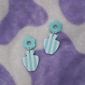 Stripy Flower In Vase Polymer Clay Dangle Earrings, 2 of 2