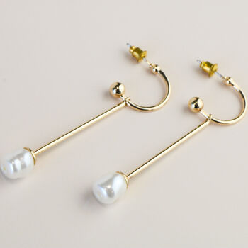 Hoop Effect Pearl Bar Drop Earrings, 3 of 3
