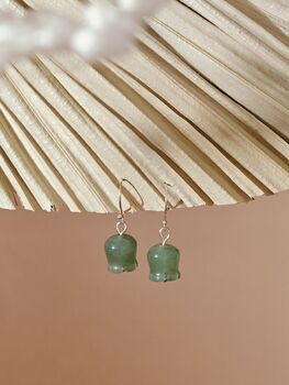 Green Aventurine Jade Lily Sterling Silver 925 Dangle Earrings, 5 of 6