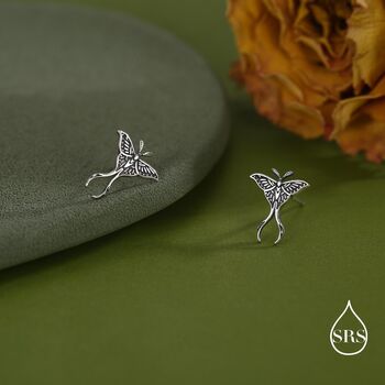 Lunar Moth Sterling Silver Stud Earrings With Oxidised Finish, 3 of 12