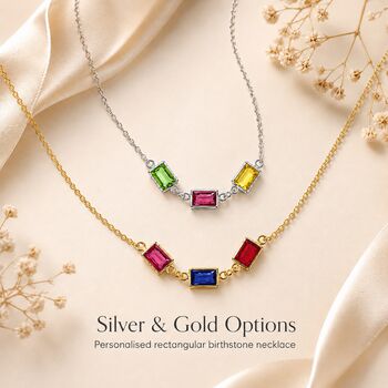 Personalised Baguette Cut Shaped Family Birthstones Necklace, 6 of 10
