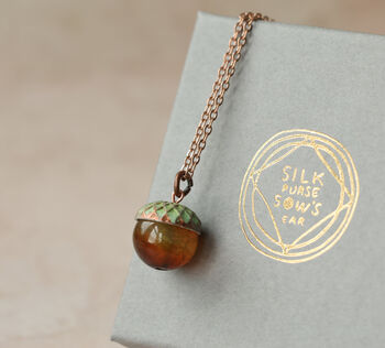 Verdigris Amber Acorn Necklace, 10 of 10