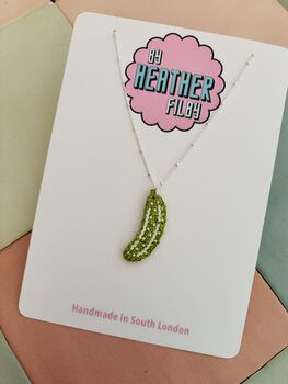Pickle Charm Necklace / Pickle Girl Aesthetic Jewellery Sparkly Green Resin Snack / Green Glitter Pickle Pendant / Gift For Pickle Lovers, 2 of 5