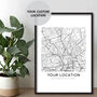 Custom Location Map Print, Personalised City, Town Map, Any Location, thumbnail 1 of 10
