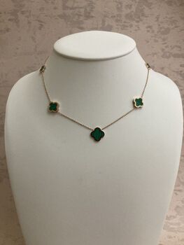 18 K Gold Plated Clover Necklace Rose Gold Emerald, 2 of 5