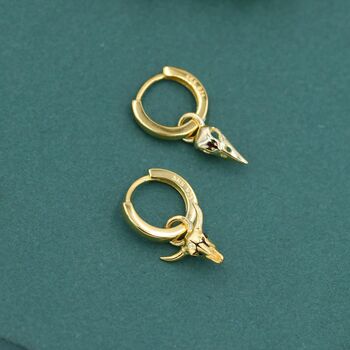 Sterling Silver Mismatched Bull Skull And Bird Skull Hoop Earrings, 6 of 12
