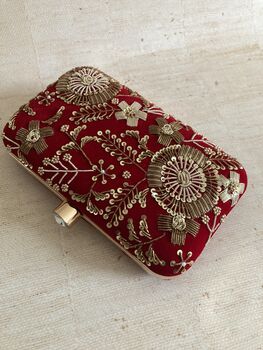Red Handcrafted Velvet Clutch Bag, 7 of 8