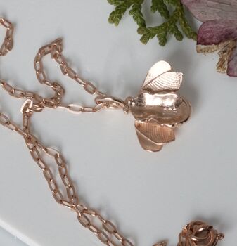 Bee Necklace, Sterling Silver And Rose Gold Plated, 8 of 10