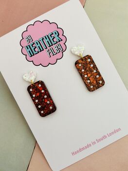 Chocolate Biscuit Glitter Earrings / Biscuit Lover Gift / Novelty Food Jewellery / Fun Accessories, 5 of 5