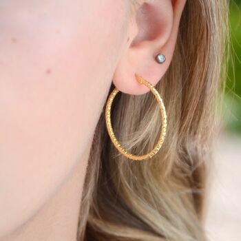 Gold Textured Large Hoop Earrings, 2 of 6