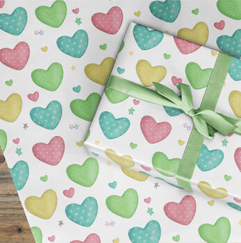 Pastel Hearts Wrapping Paper Roll Or Folded, 3 of 3