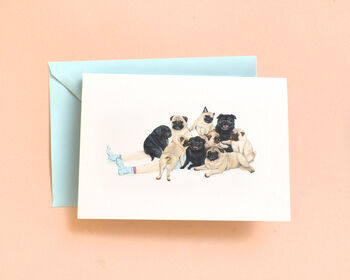 Pug Pile Funny Illustrated Greetings Card, 3 of 5
