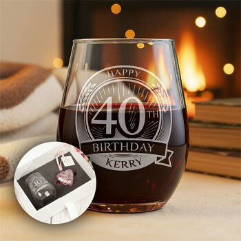 Any Age Birthday Stemless Glass And Birthstone Heart Gift Set, 2 of 9
