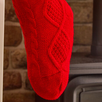 Personalised Berry Red Knitted Christmas Stocking, 4 of 5