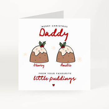 Personalised Christmas Card For Daddy Little Pudding Design, 2 of 7