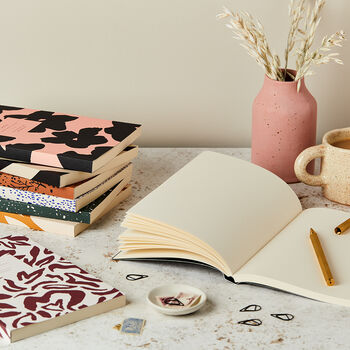 A5 Layflat Notebook In Mustard Floral And Cream, 5 of 6