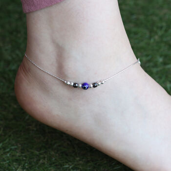 Pure Silver Beaded Evil Eye Nazar Payal Anklet, 2 of 5