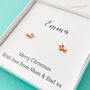 Personalised Sterling Silver Sausage Dog Santa Earrings, thumbnail 1 of 3
