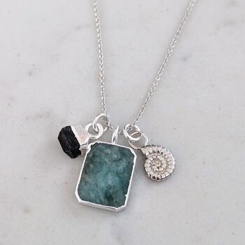 The Trio' Emerald Sterling Silver Necklace, 3 of 8