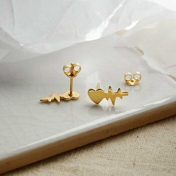 Sterling Silver And Gold Plated Heart Wave Studs, 2 of 9