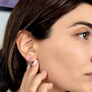 Dainty Beaded Huggie Hoop Sterling Silver Earrings, 4 of 4