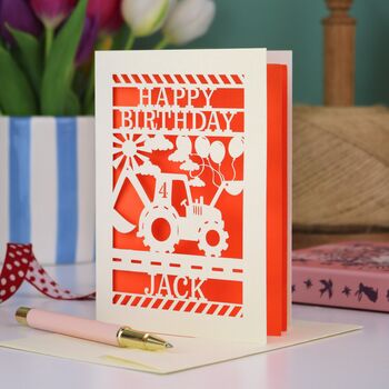 Personalised Papercut Digger Birthday Card, 6 of 6