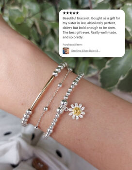 Sterling Silver Daisy Flower Charm Stretch Bracelet, 3 of 4