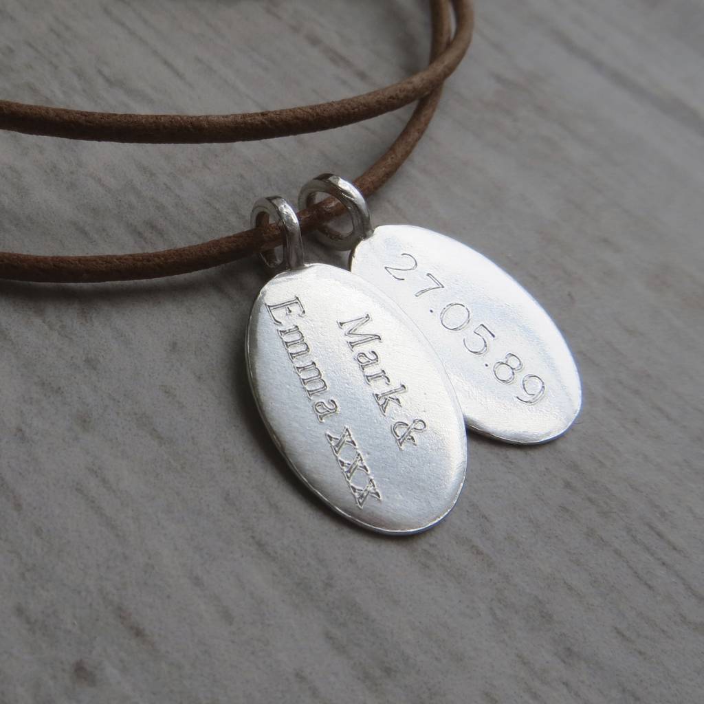 personalised silver tag and leather necklace for men by gracie collins ...