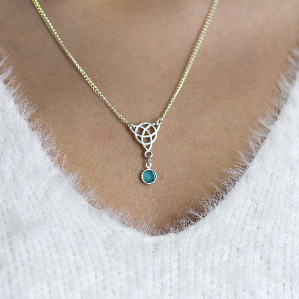 Wire celtic knot aquamarine pendant necklace. March birthstone | Buy Britain
