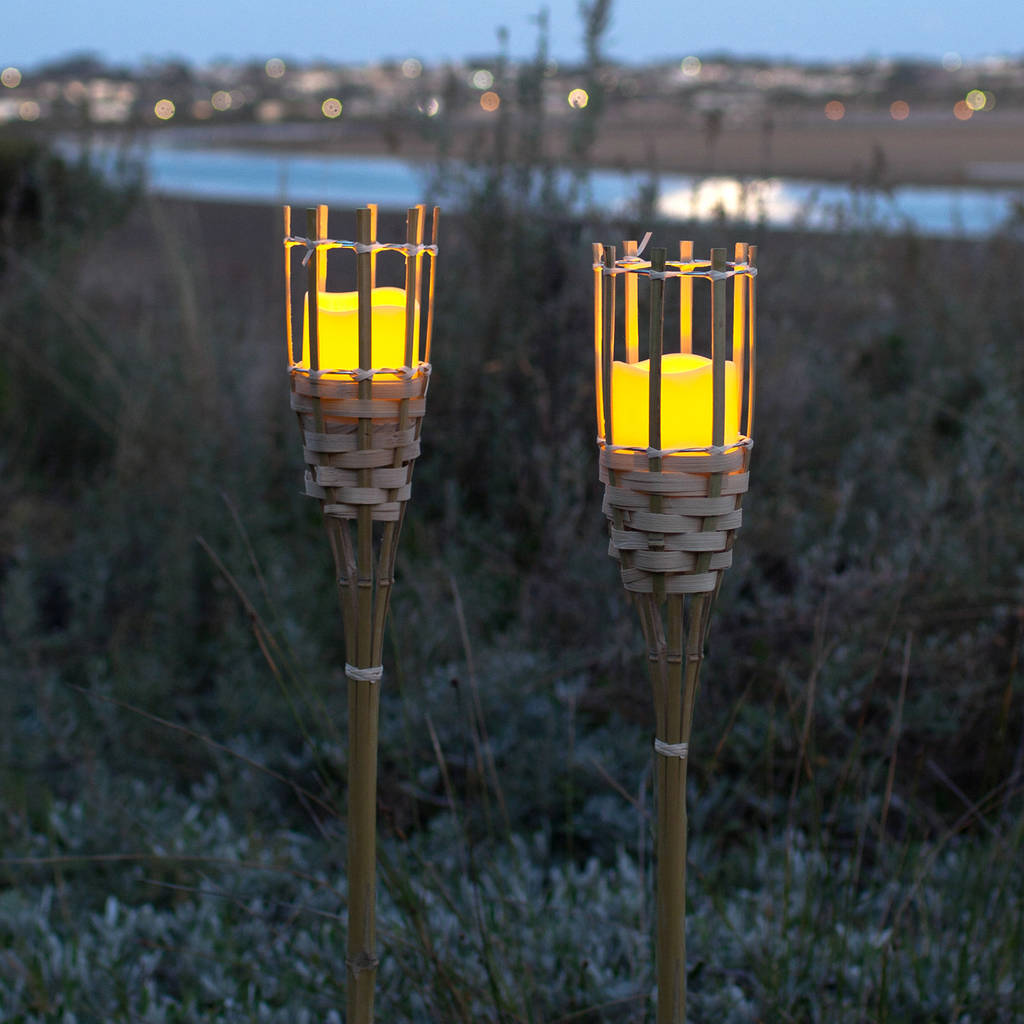 pair of bamboo tiki led candle torches by lights4fun ...