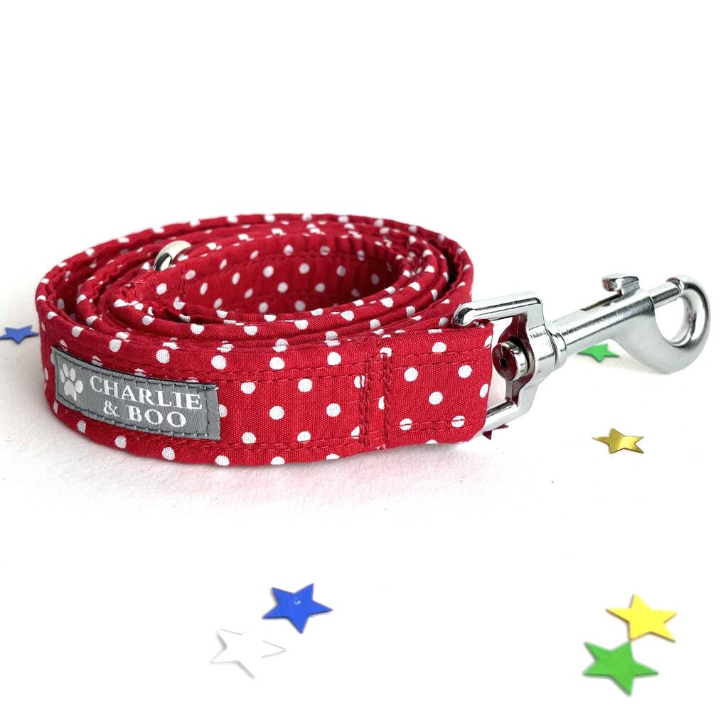 Red Polka Dot Dog Collar And Lead Set By Charlie and Boo