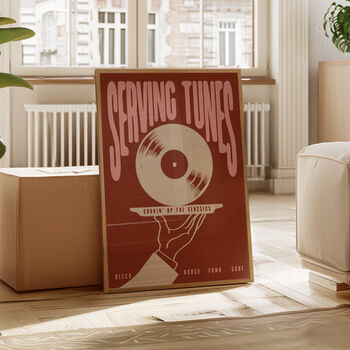 Serving Tunes Print | Music Poster | Home Decor | Vinyl | Illustration | Record | Bar | Trendy | Retro | Disco And House | Mid Century, 10 of 11