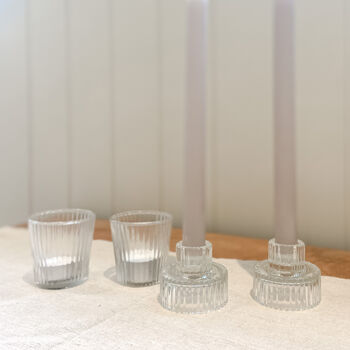 Ribbed Glass Candlestick Holders Set Of Two, 4 of 7