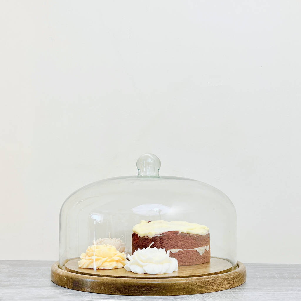 Glass Cake Dome With Wood Cake Stand Country Home, 1 of 7