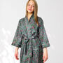 Grey And Pink Flower Print Cotton Dressing Gown Kimono, thumbnail 1 of 10