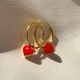 Sweet Heart Teeny Enamel Drop Hoop Earrings, thumbnail 2 of 4