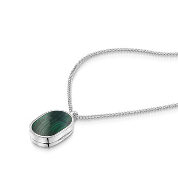 Men's Small Malachite Dog Tag Locket Silver, 4 of 4