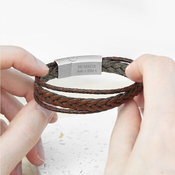 Personalised Men's Woven Layered Leather Bracelet, 3 of 8