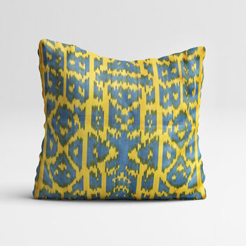 Ikat Handwoven Cushion Cover Yellow And Blue Colours, 4 of 7