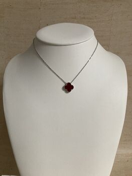 Maroon Double Sided Clover Silver Necklace, 4 of 6