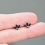 Tiny Black Cz Marquise Cluster Stud Earrings In Sterling Silver, thumbnail 4 of 12