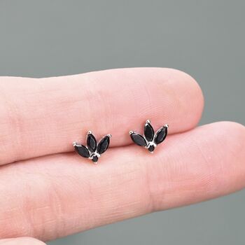 Tiny Black Cz Marquise Cluster Stud Earrings In Sterling Silver, 4 of 12
