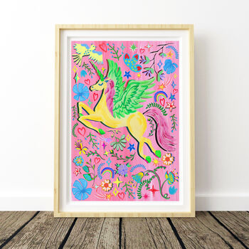 Colourful Pink Unicorn Nursery Print, 3 of 11