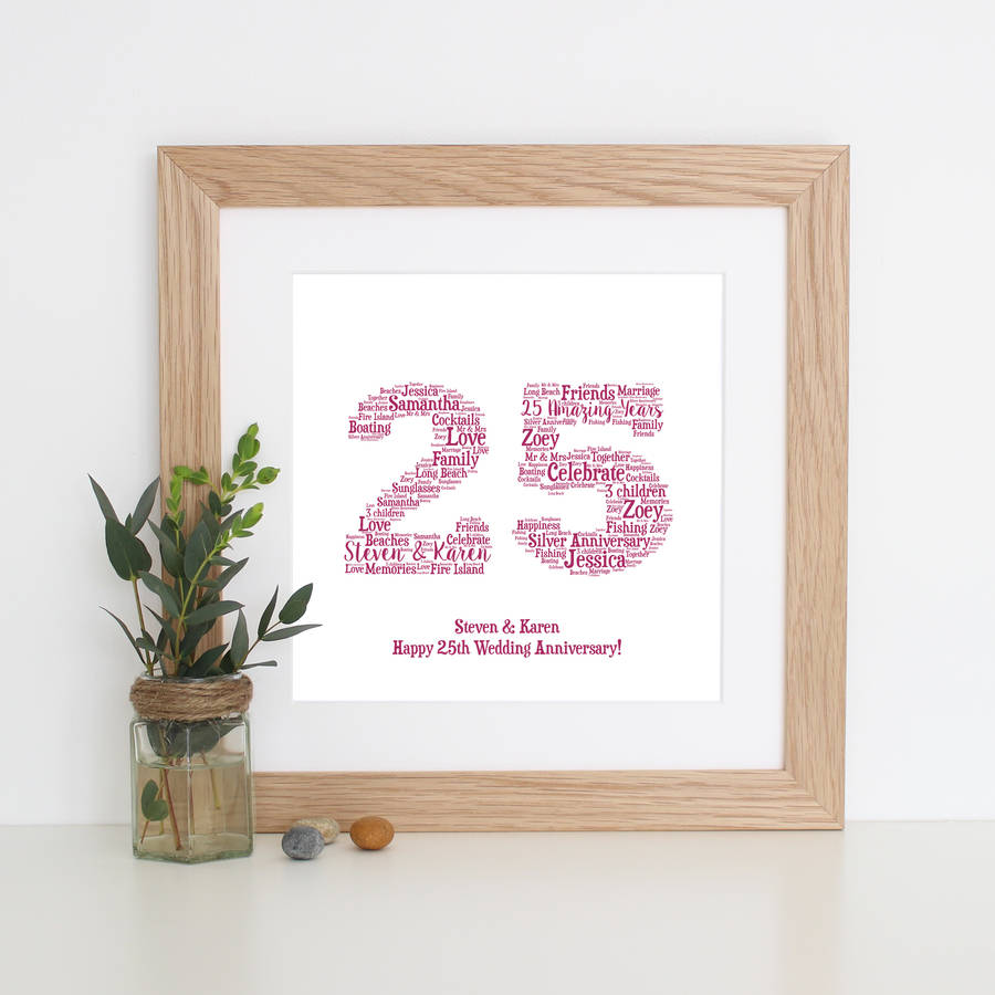 personalised 'silver' 25th wedding anniversary print by hope and love ...